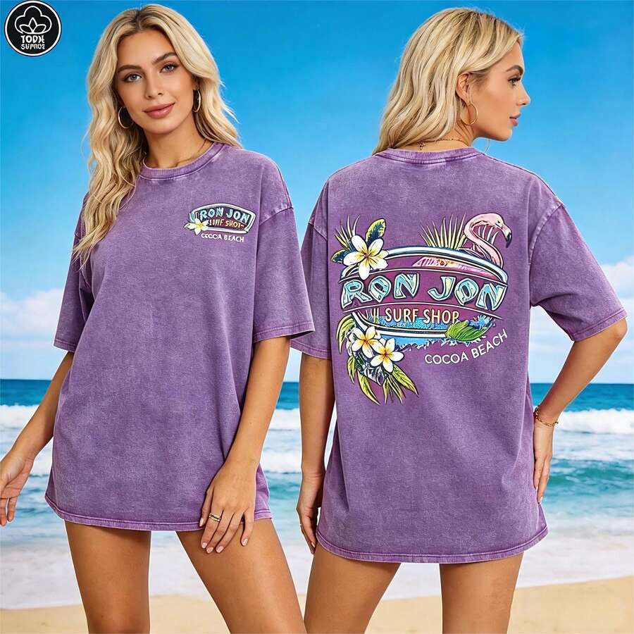 1PC (230 Pure Cotton T-Shirt) Men's T-Shirt, Surf Shop Graphic T - Shirt,Street Style-HD07 Summer Tops Summer Clothes Shirts  Summer Graphic Tees Women T Shirts Summer Tops Outfits Women Summer Outfits For Women Vacation Outfits Women Summer Clothes Summer Outfits For Women - 紫色 - 查看 1