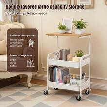 NOREMOCO -3-Tier Rolling Small Side Cart Table, With Storage Shelves, Mobile Space-Saving Organizer For Living Room, Bedroom, Office, Kitchen, Available In Black And White - Multicolor - View 6