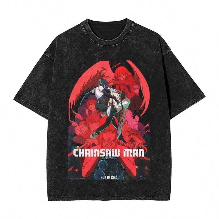 Baki Hanma T-Shirt Manga Graphic T Shirt Men Women Clothing Vintage Washed Tshirt Short Sleeve Oversized Cotton Casual Tee Topssummer Outfits For Womensummer Clothes Men - 黑色 18 - 查看 1