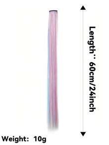 Clip-On Long Straight Shining And Shining Hair Extensions, Colorful Synthetic Fiber Hair Pieces For Y2K Party, Women Hair Accessories - Multicolor - View 7