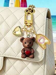 Letter Teddy Bear Keychain, With Gold Bubble Letter A-Z Keychain, Cute Teddy Bear Bag Charm Pendant, Suitable For Handbags, Wallets, Backpacks, Travel Bags, Decorative Keychain, Suitable For Gym, Classroom, Matching Games, Suitable For Daily Use, Vacation, Travel, School, Shopping, Gifts For Girls, Teens, Women, Friends, Perfect For Valentine's Day, Mother's Day, Birthday, Christmas, Holidays And Other Occasions - Multicolor - View 7