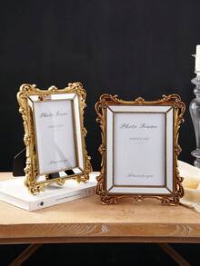1pc Rococo Baroque 3D Embossed Floral Decor Frame, Exquisite Scrolling Pattern, Luxurious Metallic Trim, Vintage Elegant Vibe. Versatile For French, American, Minimalist Luxury, Retro Home Decor, Can Be Displayed On Desk Or Hung On Wall, Home, Wedding, Commemorative Decoration - Multicolor - View 3