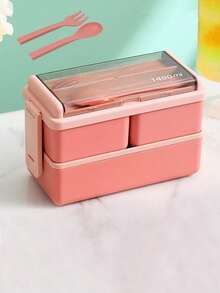 1 buah Kotak Makan Siang Plastik Dua Lapis Gaya Jepang, Set Kotak Bento Tahan Microwave untuk Pekerja Kantoran - MultiWarna - View 8