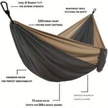 Portable Camping Hammock, Ultra-Lightweight And Breathable Single Person Hammock, 210T Nylon Material With Carrying Bag - Easy To Install, Suitable For Camping, Travel, Beach, Backyard, Hiking, Outdoor Activities - Single Person Use, Includes Carabiners And Accessories - Multicolor - View 5