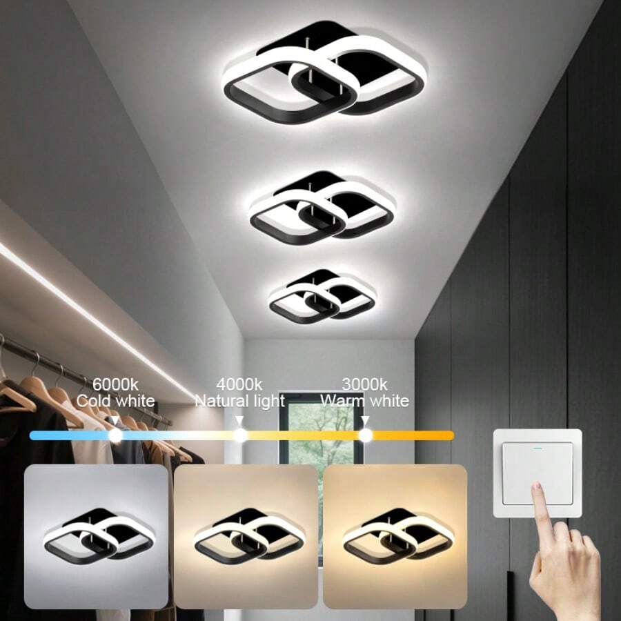 1个镂空双面LED吸顶灯：现代简约嵌入式吊灯，双色饰面，适用于卧室、厨房、阁楼、走廊、阳台和楼梯间。 - 三色光 - 查看 1