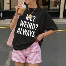 Camiseta Oversize Negra con Estampado Me? Weir? Always para Ocio y Verano - Negro - Ver 3