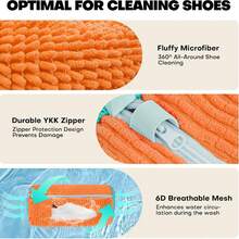 Sac de lavage de chaussures réutilisable, convenant pour la machine à laver et le sèche-linge, de couleur grise avec une fermeture éclair lisse et un verrou de pour sécuriser les chaussures - Orange + Bleu 2 pièces - Voir 3