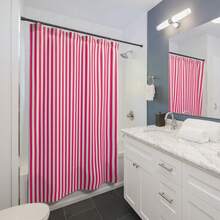 1PC Shower Curtain - Dark Raspberry Pink And White Stripes Pattern - D - Xem 3