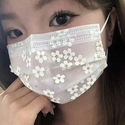 1/10/40pcs Disposable Fresh Floral Mesh Face Mask, Breathable, Multi-Color, Decorative & Protective Mask, Floral Mesh Fabric, Random Color, Mask Type: Decorative/Protective, Daily Wear, Daily Protection, Party Styling, Suitable For All Seasons