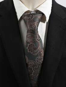 1pc Men's Vintage Paisley Jacquard Necktie - Dark Green - View 1