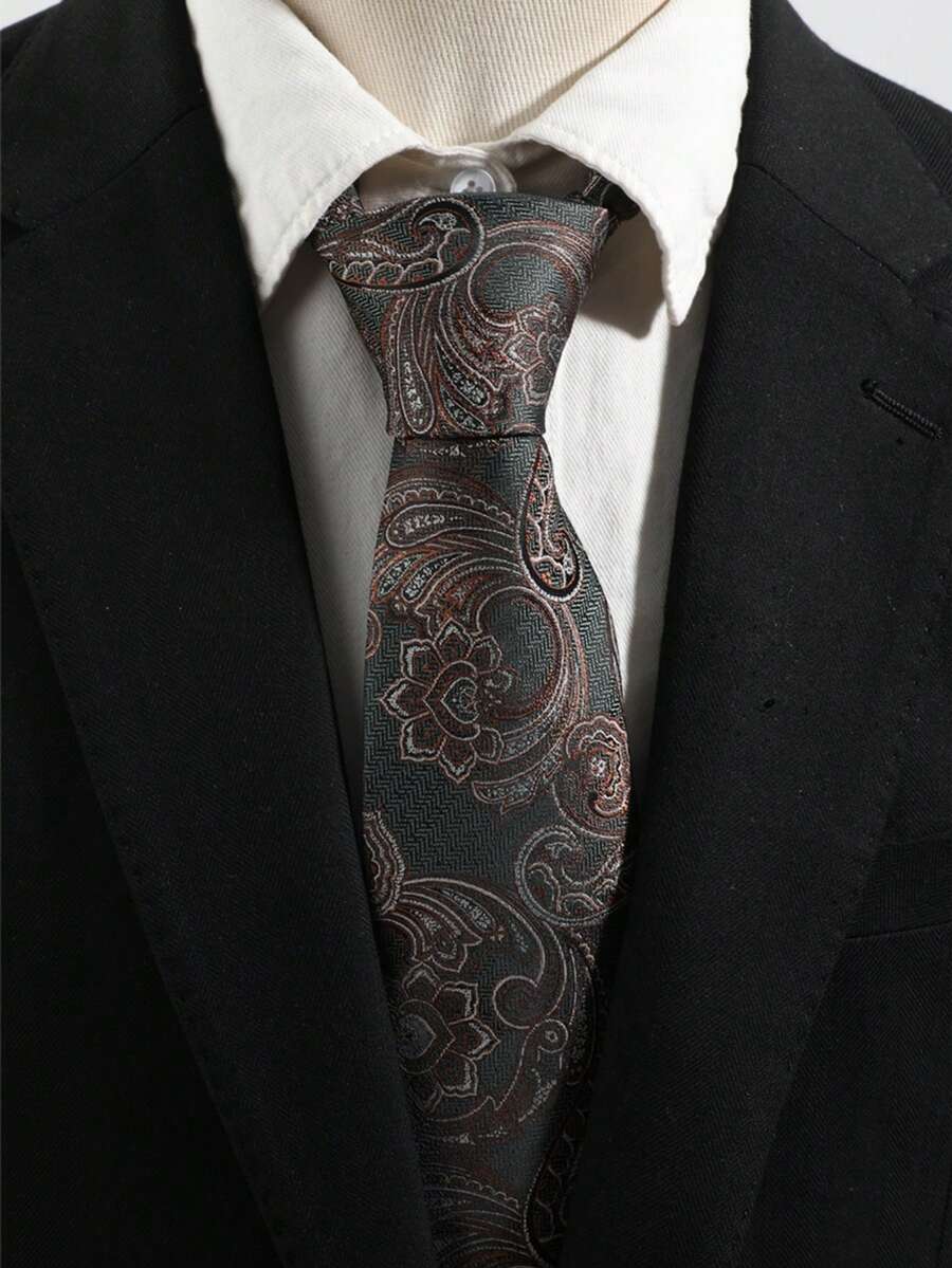 1pc Men's Vintage Paisley Jacquard Necktie - Dark Green - View 1