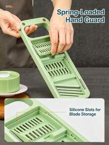 Japanese-Style Gramercy Adjustable Mandoline Food Slicer, Mandoline Slicer For Kitchen, Mandolin, Potato Slicer, Tomato Slicer, Carrot Slicer, Onion Slicer - Stainless Steel - With 6 Japanese Stainless Steel Blades, Elegant Green-Master The Art Of Precision, One Slice At A Time. Elevate Your Culinary Craft With Timeless Elegance - 薄荷綠 - 查看 8