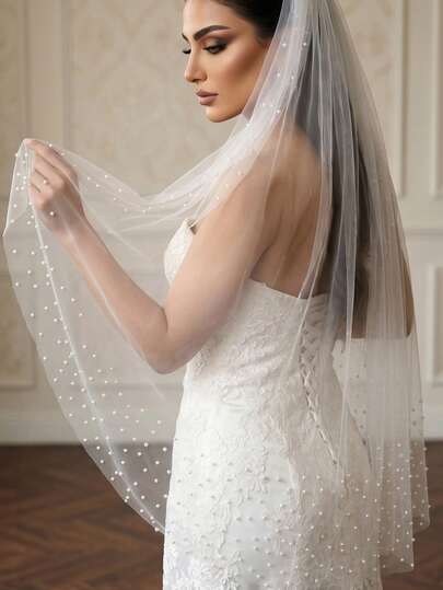 1 pièce Voile de mariée de 1 mètre de long avec perles, minimaliste et polyvalent, convient pour la robe de mariée des femmes, voile de mariage