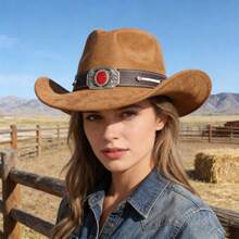 Suede Cowgirl Hat - Adjustable For Men And Women - Shapeable - High-End Material - 淺棕色 - 查看 2