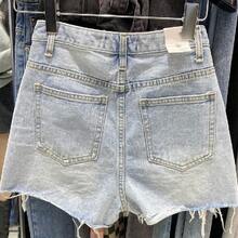 Summer New Frayed Ripped Denim Shorts, Ins Style Plus Size Loose A-Line Korean Hot Shorts - màu xanh nhạt - Xem 4