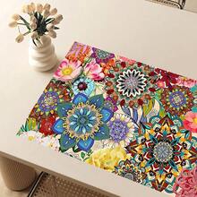 1pc/4pcs/6pcs Bohemian Style Printed Linen Placemats, Suitable For Dining Table, All Season Decor, Modern Washable Table Mats, Room Decor, Coasters, Kitchen Dining Mats, Indoor Outdoor Party Decoration, Home Decor, Ideal Gift - Multicolor - View 3