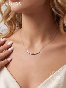 1 pieza Collar de Zirconia de lujo, Collar de clavícula de plata de ley 925 elegante, Regalo de joyería exquisita, Adecuado para el uso diario y la decoración de las niñas - Estilo 1 - Ver 3