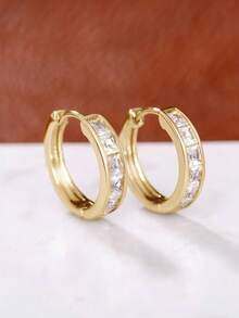 1 Đôi bông tai Zirconia thời trang, bông tai tròn khắc tên theo yêu cầu - Vàng - Xem 2