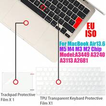SDYIGOE Miếng dán bảo vệ bàn phím TPU siêu mỏng dành cho MacBook Air 2026 13.6 inch (chip M2, M3, M4, M5), tương thích với các model A3449 A3240 A3113 A2681, kèm theo 1 miếng dán bảo vệ trackpad miễn phí. - Xem 12