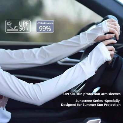 1 Pair Nylon Sun Protection Arm Sleeves, Outdoor Cycling UV Protection Ice Silk Arm Sleeves, Summer
