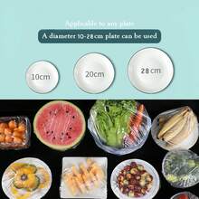 100/200/300 piezas Tapas de embalaje de plástico transparente, bolsas de plástico de película PE, tapas para cuencos, tapas para alimentos sobrantes, mantén tus alimentos frescos, suministros de cocina - Multicolor - Ver 10