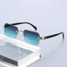 1pc Men's Fashion Decorative Glasses, Gold Plastic Material, Solid Color Pattern, Retro Style, Square, Rimless Glasses, Suitable - Multicolor - View 16