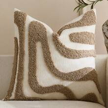 1pc/2pcs Bohemian Modern Japanese Wabi-Sabi Style Fluffy Throw Pillow Covers, 3D Abstract Curved Wave Texture Embroidered Beige/Cream Neutral Decorative Cushion Covers For Sofa, Living Room, Bedroom Home Decor, Size 30*50cm 45*45cm - Camel - View 10