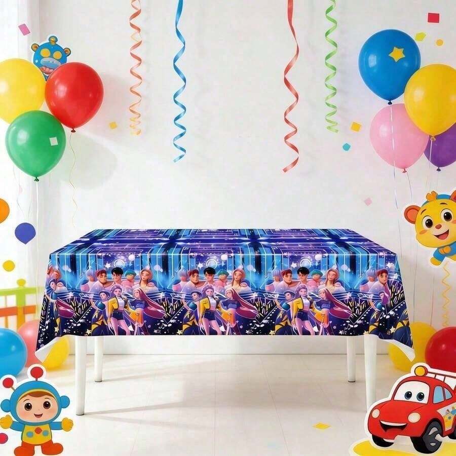 1 chiếc khăn trải bàn dùng một lần bằng nhựa PE theo chủ đề, ngẫu nhiên, dành cho tiệc người hâm mộ. - Nhiều màu - Xem 1