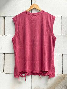 Simple-Retro Dark Men's Wash Water Worn Sleeveless Torn Vest - Pink - View 2