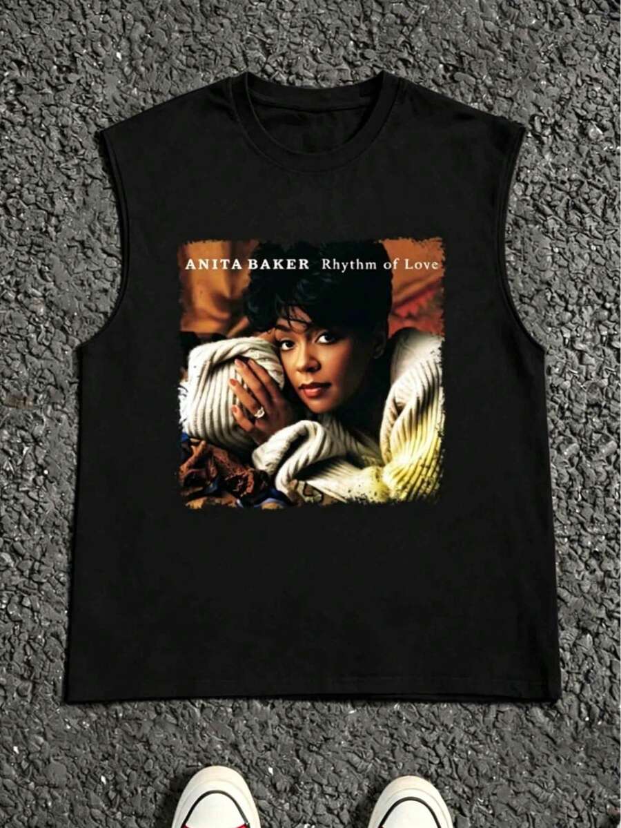 Vintage Anita Baker Big Head T-Shirt Unisex Retro R&B Graphic Tank Top Must-Have For 80s Music Fans Soft Comfy Top Perfect For Concerts Hangouts - 黑色6 - 查看 1