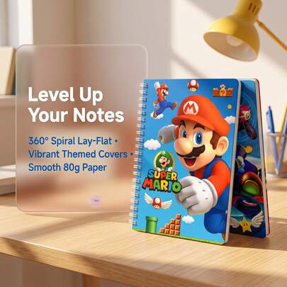  สมุดบันทึกสันห่วง A5 ลาย Super Mario จาก MINISO, สมุดจดมีเส้นลายการ์ตูนน่ารัก, สุ่มลาย, สมุดบันทึกกระดาษหนา, อุปกรณ์การเรียนและสำนักงาน