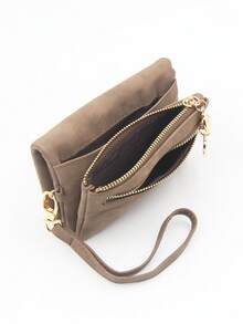 1pc Coffee Color Short Wallet, Matte PU Leather Handbag, Multi-Card Slots ID Card Holder, Folding Double Zipper Coin Purse, Student Gift Collection Pouch - Brown - View 4