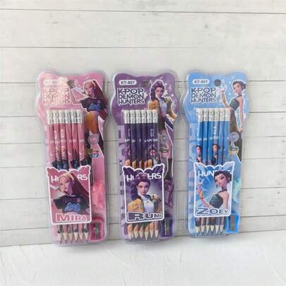 DOBBLE Bộ 12 bút chì gỗ hình nhóm nhạc nữ kèm gọt bút chì, tẩy và cán cầm, văn phòng phẩm K-POP Hàn Quốc.