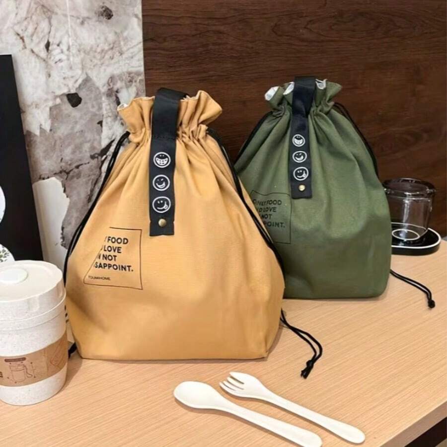 Japanese Style Lunch Box Tote Bag, With Drawstring Closure, Heat Insulation Non-Food Contact Bento Bag - Multicolor - View 1