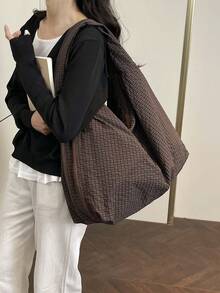 2026 Spring/Summer New Fashion Plaid Large Capacity Multi-Pocket Shoulder Underarm Tote Bag - Coffee Brown - View 4