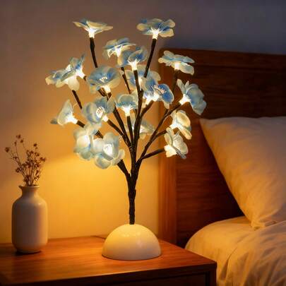 1 chiếc đèn hình cây hoa đào hai màu "Peach Blossom Whispers" | Hoa lụa nhân tạo 36cm, đèn bàn LED tạo không khí | Sử dụng 3 pin AA, không cần dây điện | Đèn trang trí phòng ngủ, bàn làm việc, ban công | Hai màu xanh dương và hồng | Quà tặng ngày Valentine / Trang trí phòng nữ tính