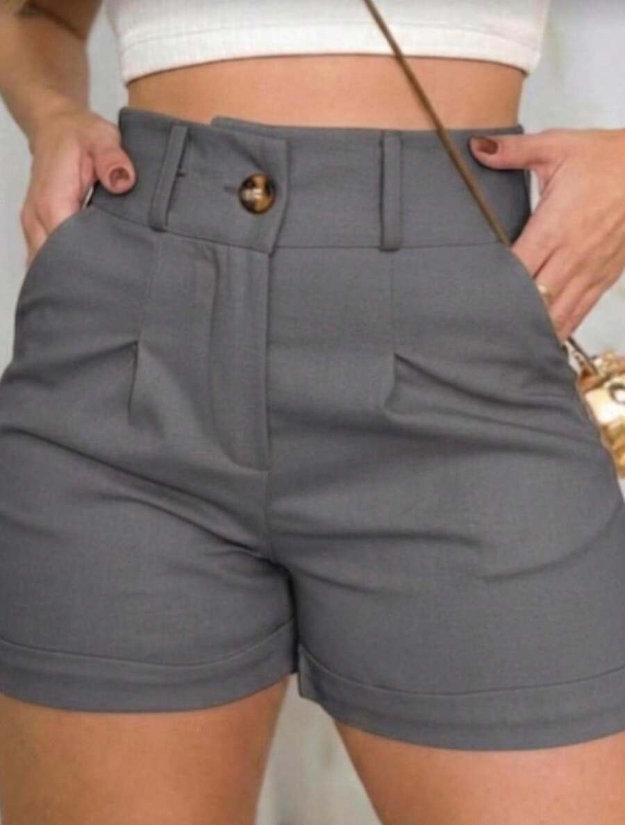 Women's Linen Shorts With Knife Pockets - Light Grey - View 1