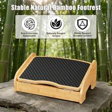 Upgraded Ergonomic Bamboo Under Desk Foot Rest With 3-Position Adjustable Height & 24 °   Tilt Pebble Massage Surface High-Density Posture Support Stool For Office & Home - 1 - View 2