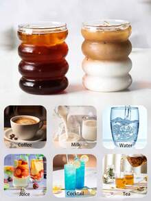 1pc/4pcs 300ml 10.14oz Ripple Glass Cup,Glassware With Straws,Creative Glass Cups,Vintage Drinking Glasses,Ribbed Glassware,Wave Shape Transparent Glass Cup,Straw Glass Cup,Beverage Glasses With Straws,Creative Glass Cup,Cocktail Glass - Transparent - View 13