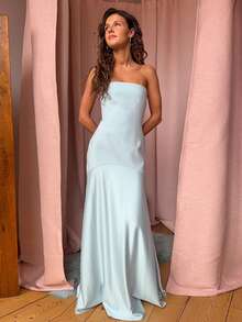 Strapless Mermaid Maxi Dress With Tulle In The European And American Style - Blue - View 2