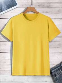Manfinity Dauomo Solid Color Crew Neck T-Shirt - Lemon Yellow - View 5