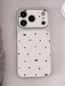 1pc Large Window Full Screen Line Bow Phone Case, White Instantly Changes To Litchi Texture, Suitable For IPhone 13/14/15/16/17, Pro, Pro Max, Plus And Other Large Window Phones - White Polka Dot Bow - View 2