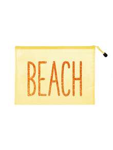 多色防水時尚網格海灘包，亮面「Beach」印花化妝包，海灘主題，泳池包，盥洗包，大容量透明化妝包，拉鍊盥洗包 - 輕量，可存放防曬霜、零食、比基尼和海灘必需品。春/夏收納 - 彩色 - 查看 13