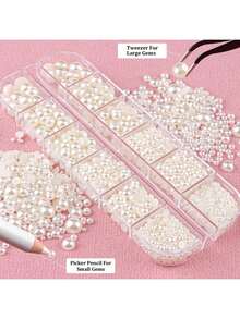 Ensemble de perles demi-rondes de 12 tailles différentes de 2 à 10 mm, perles demi-rondes plates, convient pour les tasses, l'artisanat, la couture DIY, comprend des pinces et un stylo pointeur - multicolore - Voir 4