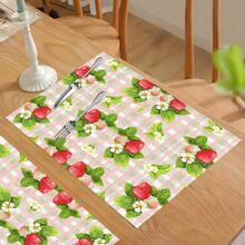 1pc/4pcs/6pcs Strawberry Pattern Linen Placemats, Suitable For Dining Table, All Season Decor, Modern Washable Table Mats, Room Decor, Coasters, Kitchen Dining Mats, Indoor Outdoor Party Decoration, Home Decor, Ideal Gift - Multicolor - View 9