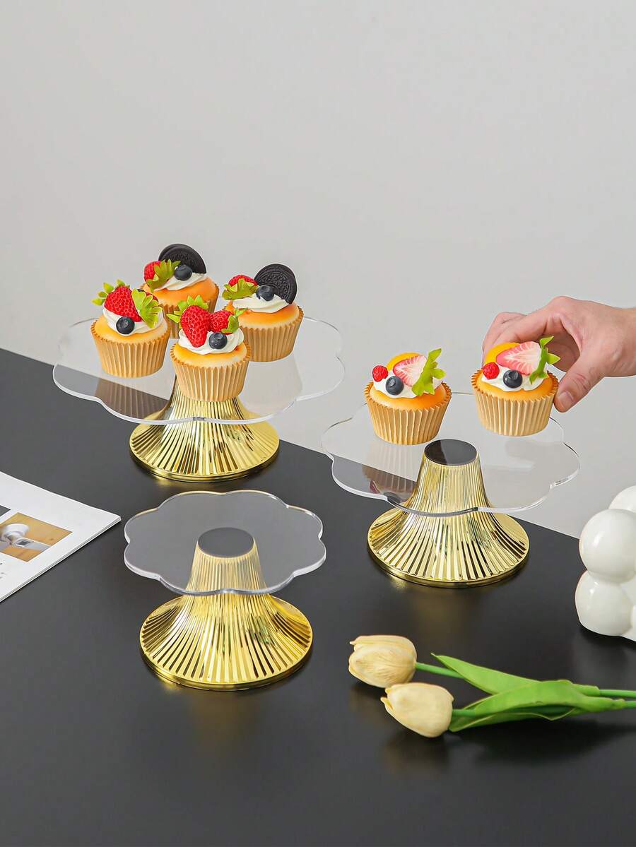 1 pieza Soporte para tarta de acrílico transparente con base ondulada dorada, adecuado para bodas, fiestas, Ramadán y Eid - transparente - Ver 1