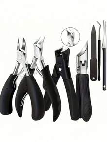 6pcs/Set Stainless Steel Nail Clipper Set, Pedicure, Manicure Tools, Cuticle Pusher, Nail File, Bathroom Accessories, Suitable For Thick Nails And Ingrown Nails, Professional Sharp And Durable, Suitable For Men And Elderly, Travel Essential - Multicolor - View 1