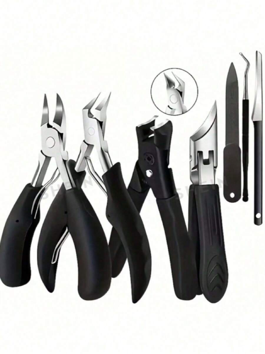 6pcs/Set Stainless Steel Nail Clipper Set, Pedicure, Manicure Tools, Cuticle Pusher, Nail File, Bathroom Accessories, Suitable For Thick Nails And Ingrown Nails, Professional Sharp And Durable, Suitable For Men And Elderly, Travel Essential - Multicolor - View 1