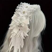 A Gothic Dark Style Headband With Black And White Wings, Featuring A Cross And Angel Design, Suitable For Subculture, Punk, And Cosplay Outfits - White - View 3