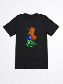 Camiseta negra con estampado de águila y cactus para mujer estilo casual verano - Negro - Ver 2
